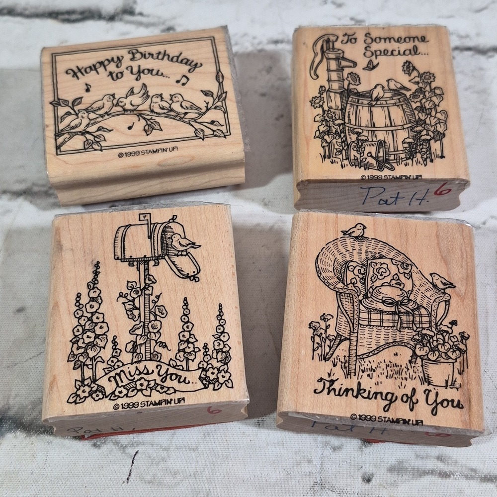 Rubber Stamps Lot Of 4 Birds Flowers Thinking Of You